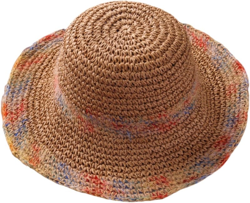VesipaFly Womens Floppy Straw Sun Hat Packable Wide Brim Summer Beach Hat Foldable Crochet Bucket Hats Roll Up Rainbow Travel Hat - Image 1